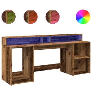 Berkfield Desk with LED Lights Old Wood 200x55x91 cm Engineered Wood