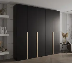 Sleek Inova I Hinged Door Wardrobe H2370mm W2500mm D470mm - Modern Black Finish with Gold Vertical Metal Handles