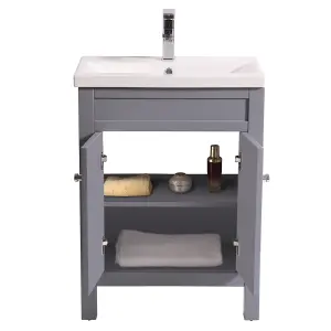 Rinse Bathrooms Traditional Bathroom Grey Vanity Sink Unit Cabinet Basin Floor Standing Storage Furniture 600mm