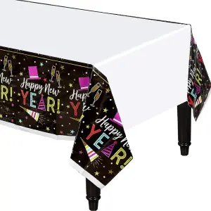 Amscan Plastic Bright New Years Eve Party Table Cover White/Black (One Size)