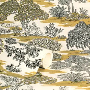 Fine Decor Zen Toile Ochre Wallpaper