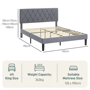 HOMCOM Double Bed Frame with 5-Level Adjustable Linen Headboard