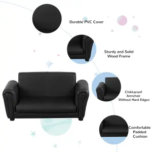 HOMCOM Kids Sofa 2 Seater Childrens Armchair Furniture Bedroom Playroom Black