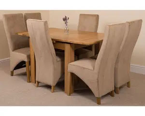 Richmond 90cm - 150cm Square Oak Extending Dining Table and 6 Chairs Dining Set with Lola Beige Fabric Chairs