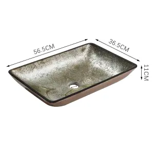 Rectangle Glass Bathroom Counter Top Basin Copper effect W 565 mm x D 365 mm