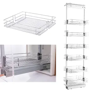 6 Tier Silver Tall and Narrow Metal Kitchen Pull Out Larder Storage Kitchen Cabinet Basket Shelf W 250mm