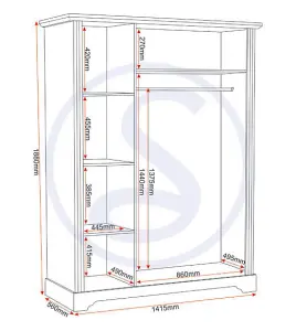 Toledo 3 Door Wardrobe in Grey and Oak Effect Veneer