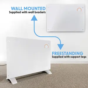 Electric White Glass Panel Heater - 2000W Smart Wi-Fi Wall Moutned Radiator