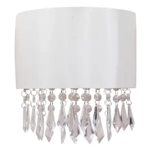 First Choice Lighting Set of 2 Jewelled Ivory Fabric Wall Lights With Clear Beaded Crystal Style Strings