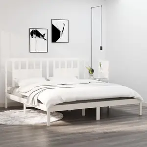 Berkfield Bed Frame White Solid Wood 180x200 cm 6FT Super King