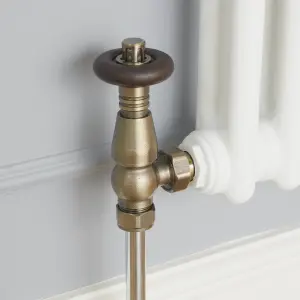 GoodHome Polished Brass Angled Thermostatic Radiator valve & lockshield (Dia)15mm x ½"