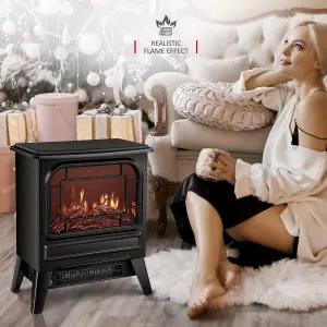 NETTA 1950W Freestanding Stove Heater With Realistic Fire Flame Effect