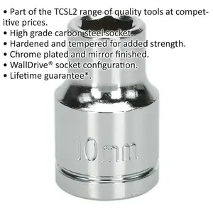 10mm Chrome Plated Drive Socket - Durable 1/2" Square Drive Tool for Professionals