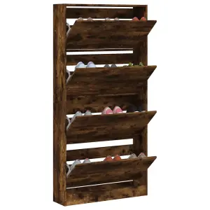 Shoe Cabinet with 4 Flip-Drawers Smoked Oak 80x21x163.5 cm