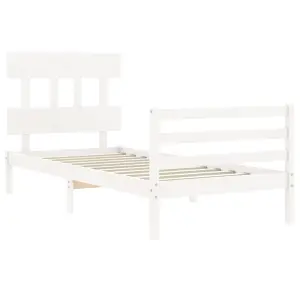 Berkfield Bed Frame with Headboard White Single Solid Wood