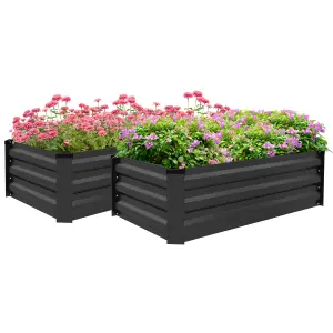 Outsunny Set of 2 Galvanised Raised Garden Bed, Grey