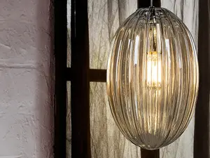 Luminosa Ovila Pendant Light with Small Grey Shade in Cognac Tonality