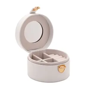 White Round Jewellery Box  with Lift Up Lid & Mirror