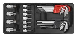 Sealey Tool Tray with Hex/Ball-End Hex Keys & Socket Bit Set 29pc TBT07