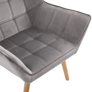 HOMCOM Luxe Velvet-Feel Accent Chair w/ Wide Arms Slanted Back Wood Legs Grey