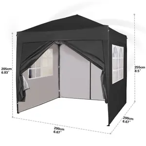 MCC Direct 2X2 Pop up Black Gazebo with Sides