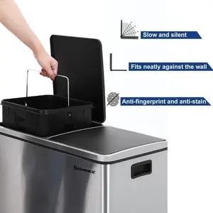 Steel Step On Multi-Compartment Rubbish & Recycling Bin Silver / 60L