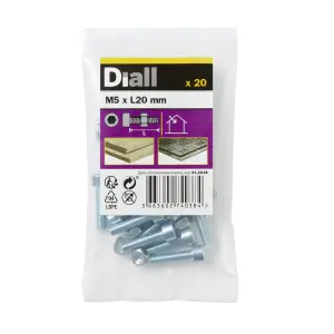 Diall M5 Cylindrical Zinc-plated Carbon steel Set screw & nut (L)20mm, Pack of 20