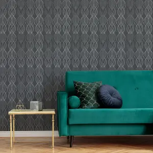 Sublime Dark grey Ribbon geometric Smooth Wallpaper