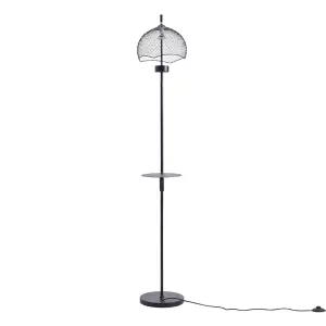 Industrial Metal Light 1-Light GU10 Floor Lamp with Tray, Black