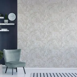 Fine Decor Distinctive Marble Grey / Metallic Silver Washable Wallpaper FD43056