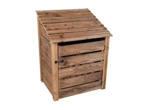 Slatted wooden log store with door and kindling shelf W-99cm, H-126cm, D-88cm - brown finish