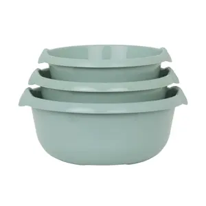 Wham 3 Piece Casa Multi-Functional Round Plastic Bowl Set Silver Sage (28cm, 32cm & 36cm Bowls)