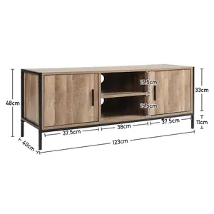 2-Door TV Stand with Metal Frame and 2 Cubby Storages Cabinets