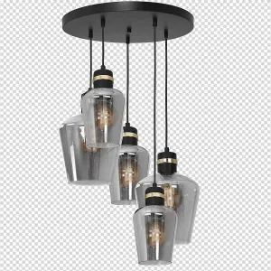 Milagro Richmond Black/Gold Pendant Lamp 5XE27 Stunning Hand Made Smoked Glass Quality Matt Black Fittings With Gold Detail