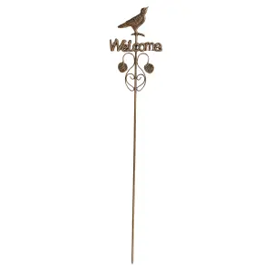 Vintage Standing Welcome Garden Stake with Bird Garden Ornament