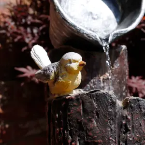 Outdoor Garden solar Powered Triple Cascading Woodland Water Feature + LED Light & Battery Back Up