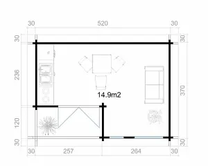 Brighton 70-Log Cabin, Wooden Garden Room, Timber Summerhouse, Home Office - L580 x W430.8 x H241.81 cm