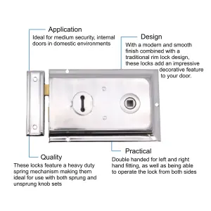 EAI Traditional Rim Sashlock - Surface Mounted Lock 156 x 106mm - Polished Chrome