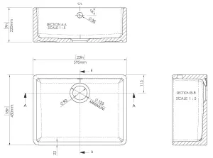 595mm - Single Bowl Fireclay Butler Kitchen Sink -  Overflow, Classic Tap  & Waste