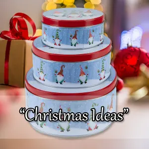 Christmas Storage Tins Themed Designs X 1 Small 15cm-Medium 17cm-Large 19.8cm