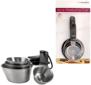 4Pc Stainless Steel Kitchen Measuring Cup Set Utensil Grip Scoop Baking Tool