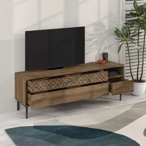 Decortie Heaton Modern Multimedia Unit with Storage TV Cabinet 60" Dark Oak Effect 145cm