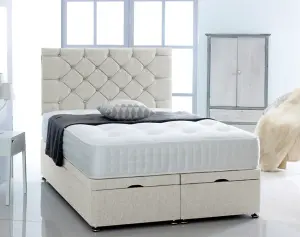 2FT6 Small Single Cream Chenille   Foot Lift Ottoman Bed With Headboard & Mattress