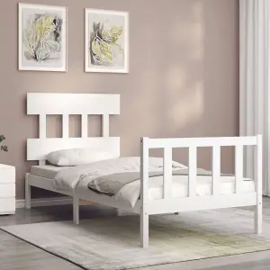 Berkfield Bed Frame with Headboard White Single Solid Wood