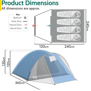 Bracken 4 Man Tent With Porch Waterproof at 3000mm HH Camping Festival Trail