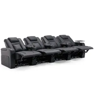 Broadway 4 Seater Electric Recliner Cinema Sofa USB Charging Led Base With Tray (Black)