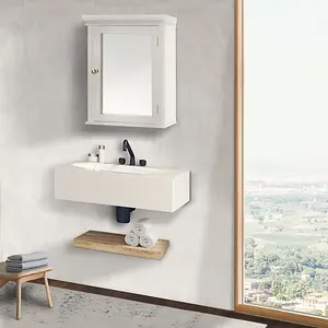 Teamson Home Wall Mounted Mirrored Bathroom Medicine Cabinet, Bathroom Storage, White