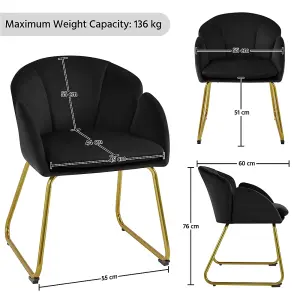 Yaheetech Black Flower Shape Velvet Armchair with Golden Metal Legs