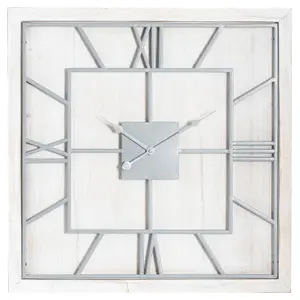 Hill Interiors Williston Square Wall Clock White/Silver (90cm x 5cm x 90cm)