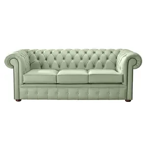 Chesterfield 3 Seater Shelly Thyme Green Leather Sofa Bespoke In Classic Style